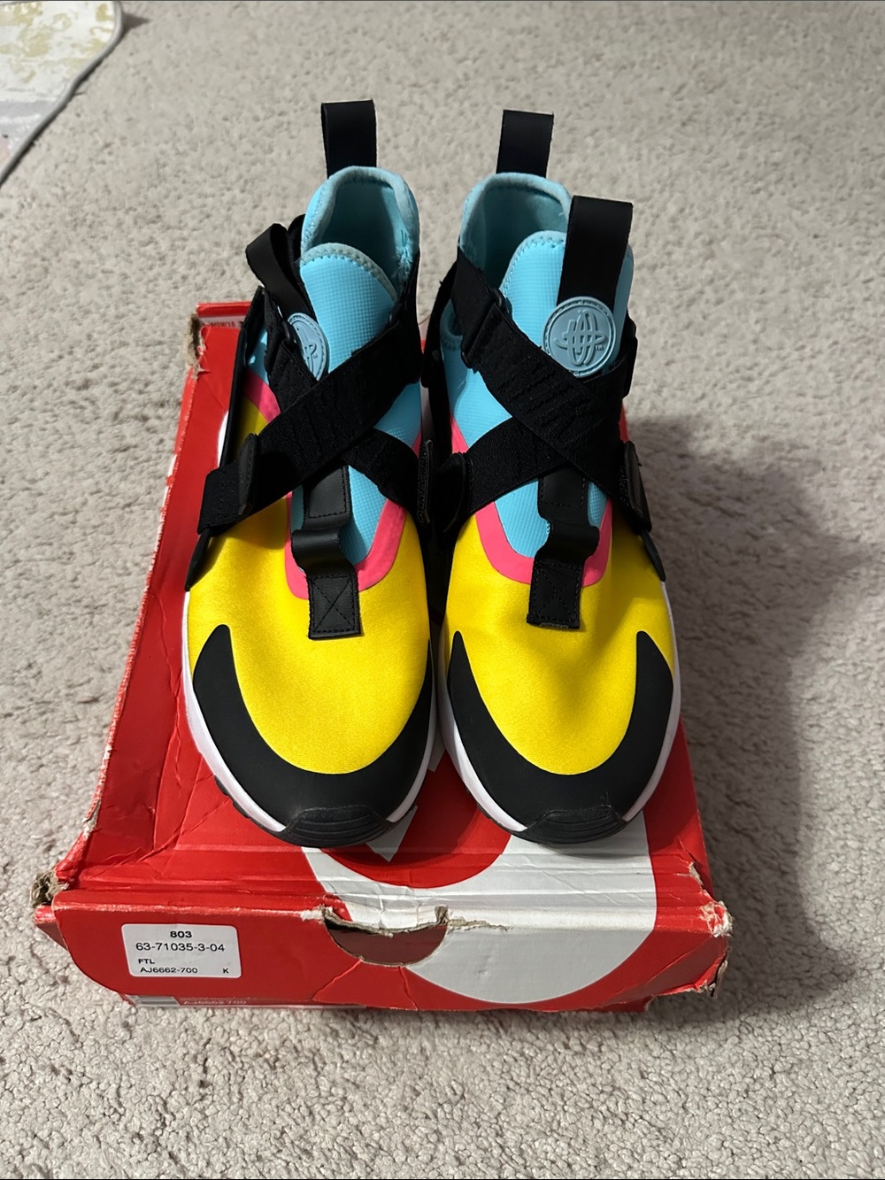 Nike Huarache Kids Colorblock Slip-On Sneakers in Yellow, Blue, Pink & Black